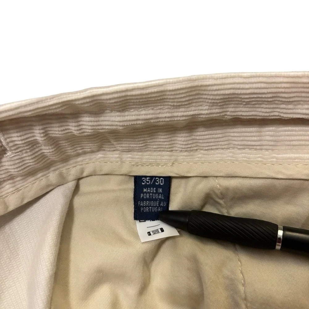 Polo Ralph Lauren Mens Cream Corduroy Pleated Pants 35x30 Straight Leg Portugal